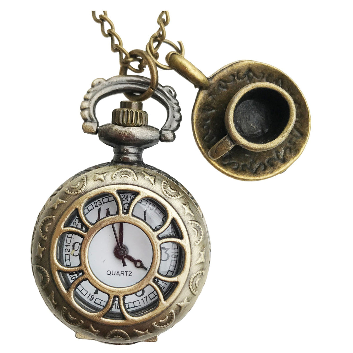Alice Inspired Pocket Watch Necklace Vintage Steampunk Jewelry