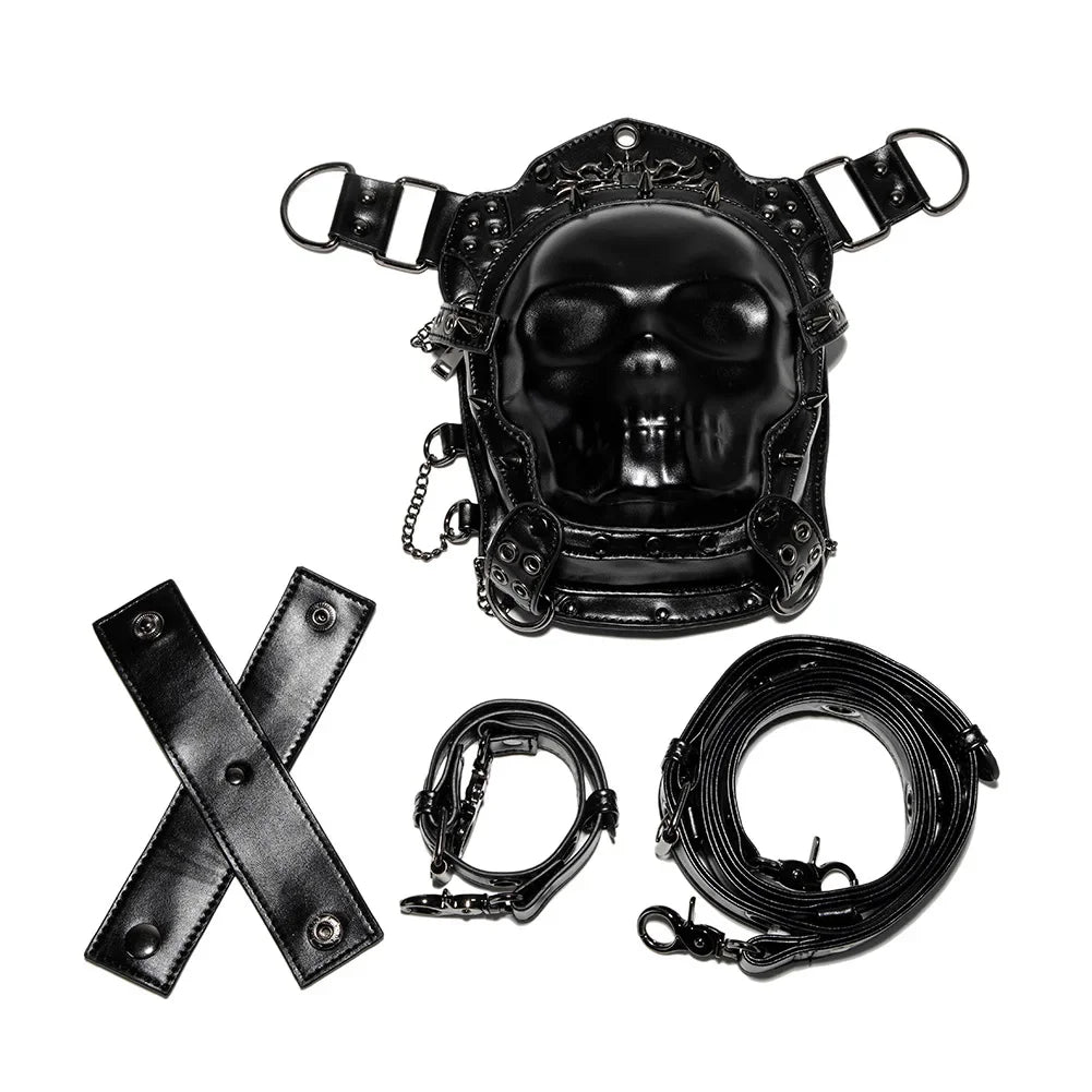Steam Rock Gothic Black Punk Rivet Skull Shoulder Waist Bag Backpack Halloween Cosplay Accessories Suitable For Men And Women