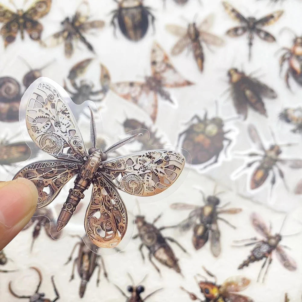 50pcs Steam Punk Insects Spider Butterfly PET Stickers Decals For Laptop Wall Suitcase Skateboard DIY Retro Waterproof Stickers
