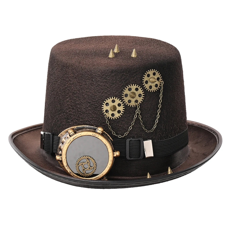 Goth Punk Hat Men Women Handmade Halloween Party Carnival Magic Cosplay Fedora Bowler Hat Steampunk Accessories