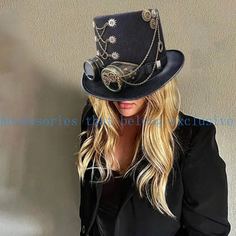31BB Victorian Punk Flat Top Hat Party Hat Dancing Cocktail Head Magician Hat Cosplay Props Costume