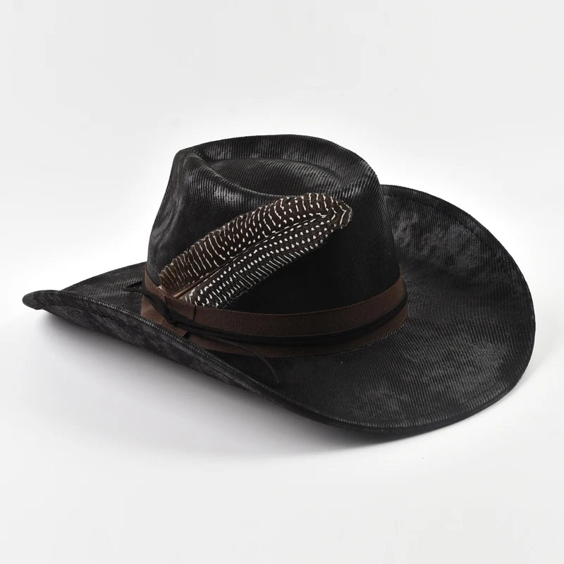 Handmade Feather Accessories Fedoras Hat Vintage Western Cowboy Hat Outdoor Travel Party Street Style Sombrero Hombre Caps