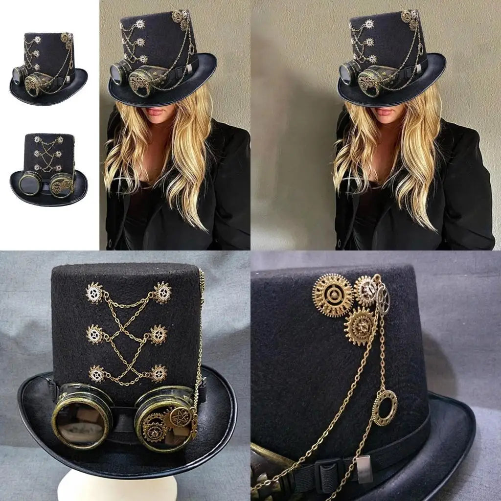 31BB Victorian Punk Flat Top Hat Party Hat Dancing Cocktail Head Magician Hat Cosplay Props Costume