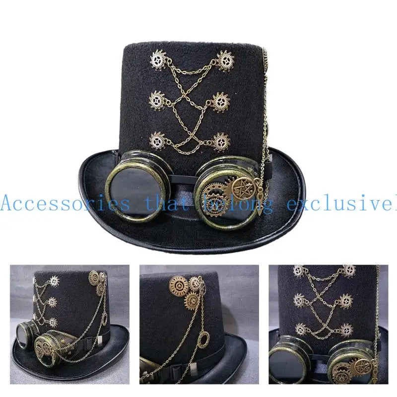 31BB Victorian Punk Flat Top Hat Party Hat Dancing Cocktail Head Magician Hat Cosplay Props Costume