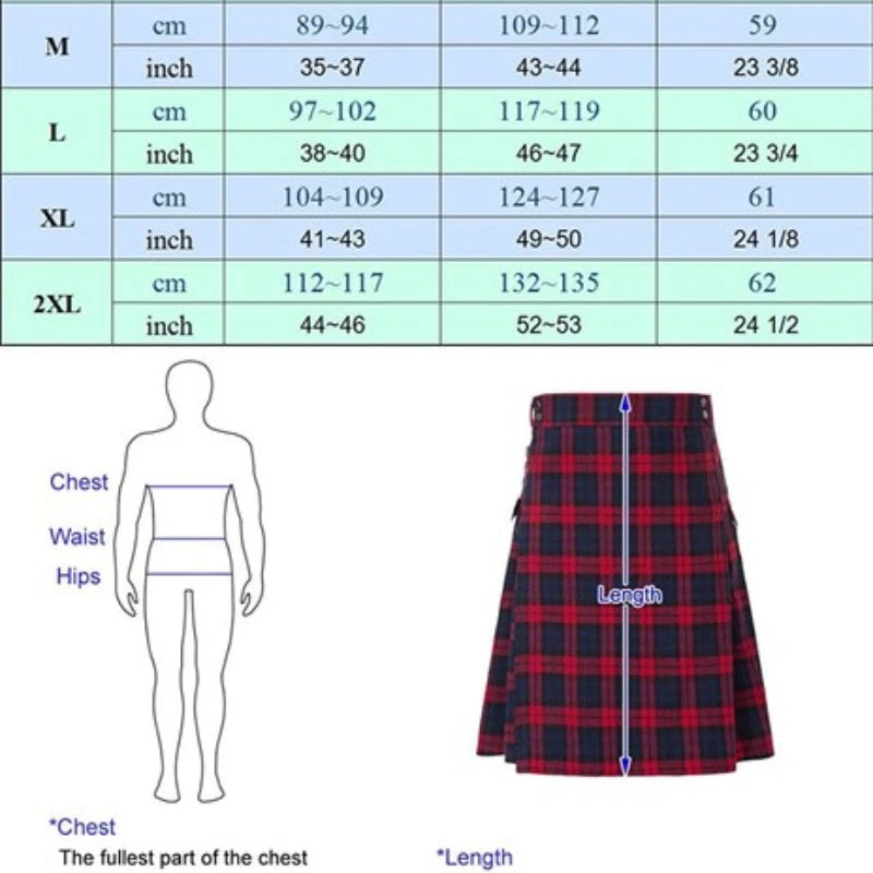 Men's Short Skirt Traditional Highland Tartan Practical Kilt