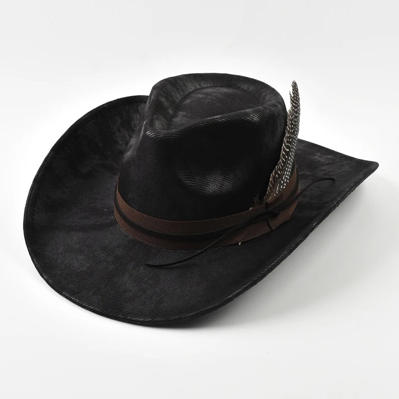 Handmade Feather Accessories Fedoras Hat Vintage Western Cowboy Hat Outdoor Travel Party Street Style Sombrero Hombre Caps