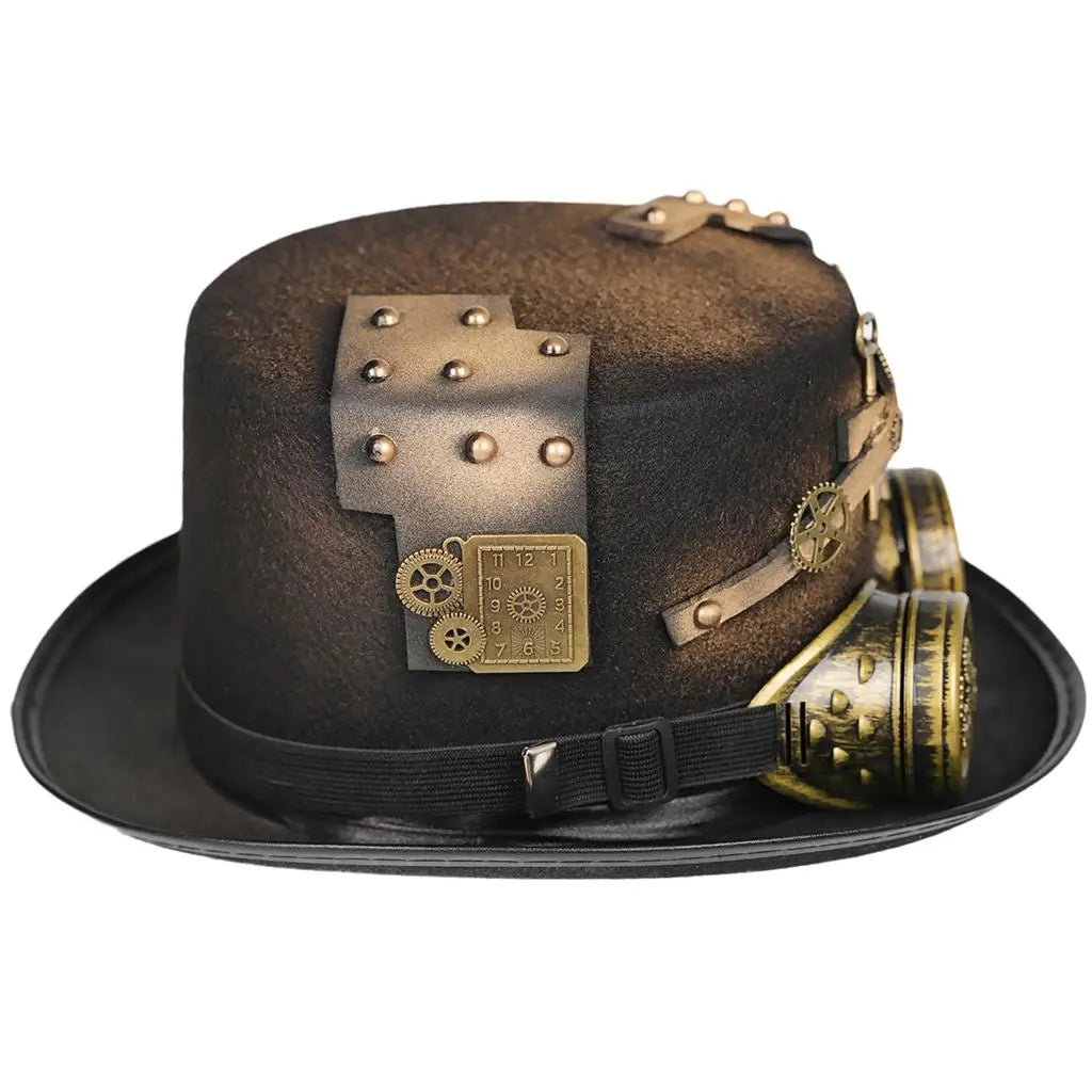 Gothic Steampunk Punk Top Hat with Gear Glasses