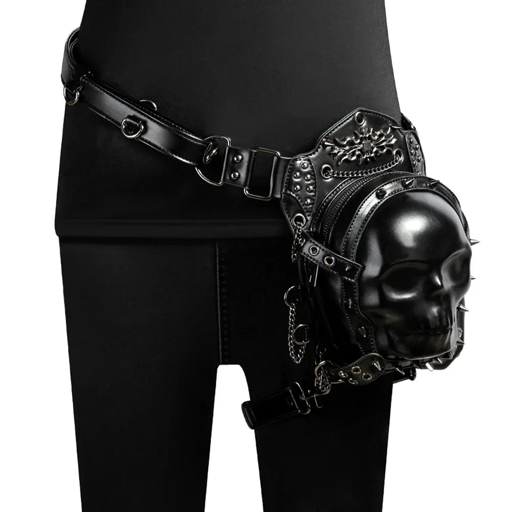 Steam Rock Gothic Black Punk Rivet Skull Shoulder Waist Bag Backpack Halloween Cosplay Accessories Suitable For Men And Women
