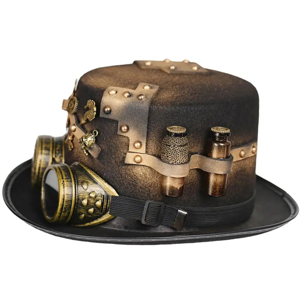 Gothic Steampunk Punk Top Hat with Gear Glasses