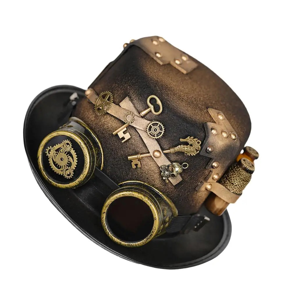 Gothic Steampunk Punk Top Hat with Gear Glasses Metal Felt Fedora Costume for Adult Halloween Events