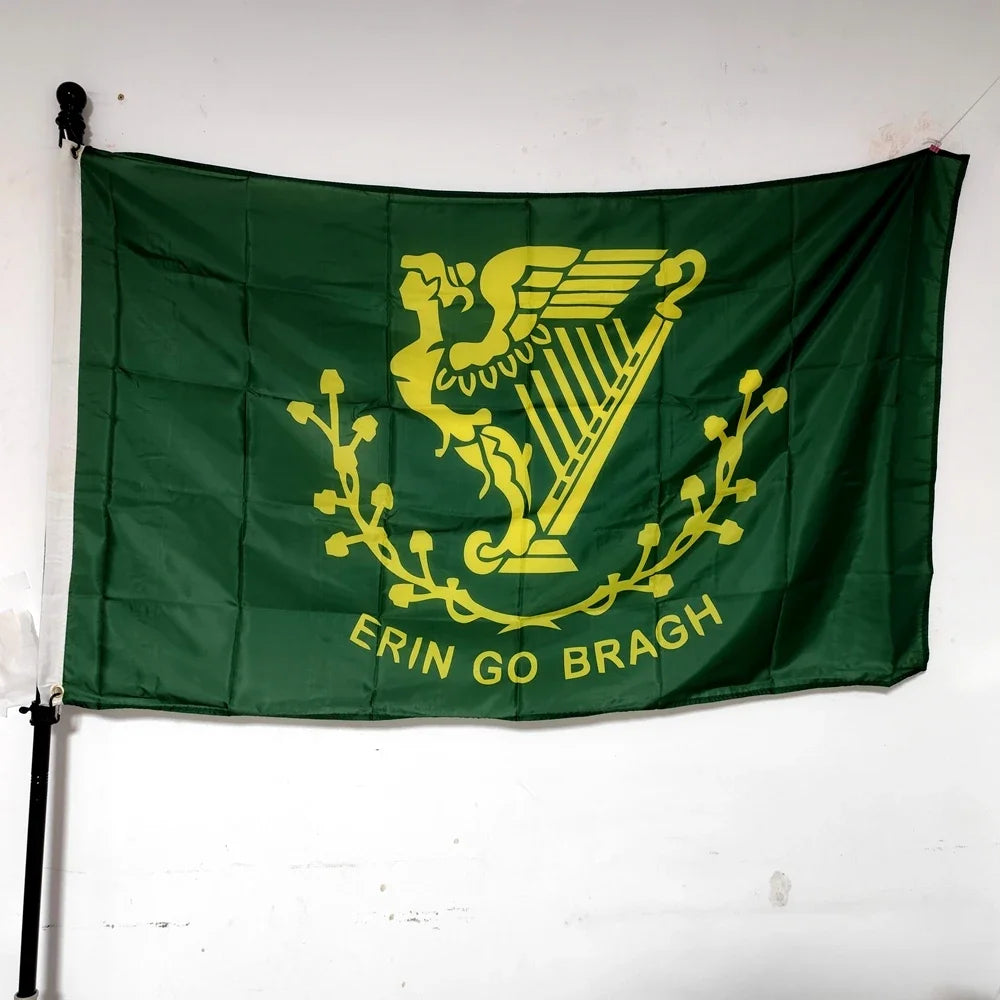Ireland Flag Irish Harp Erin Go Bragh - 90x150cm Polyester Banner, Outdoor Decor, Fade Proof, Waterproof, Premium Quality