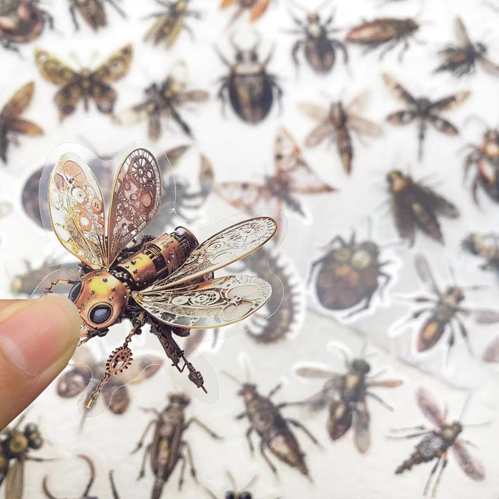 50pcs Steam Punk Insects Spider Butterfly PET Stickers Decals For Laptop Wall Suitcase Skateboard DIY Retro Waterproof Stickers