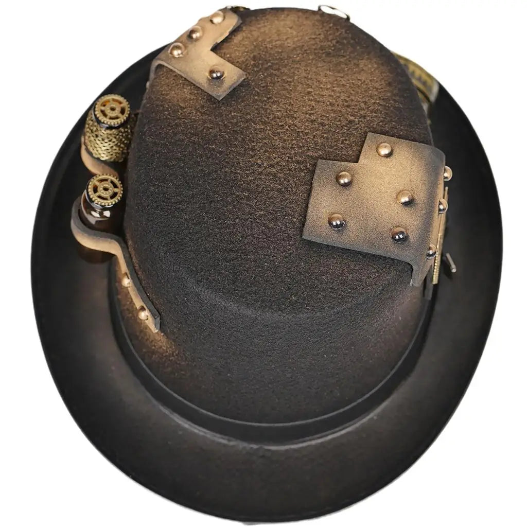 Gothic Steampunk Punk Top Hat with Gear Glasses