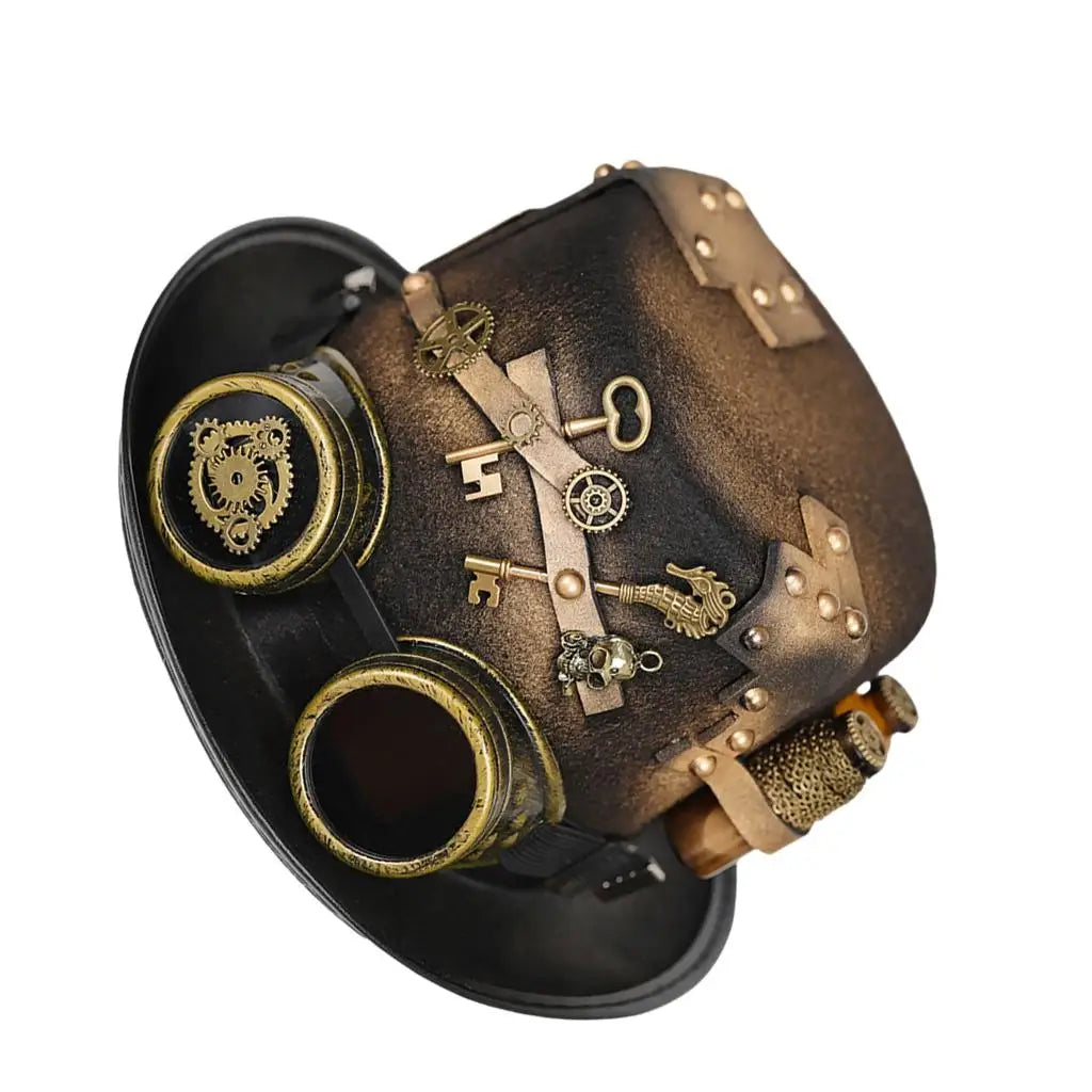 Gothic Steampunk Punk Top Hat with Gear Glasses Metal Felt Fedora Costume for Adult Halloween Events