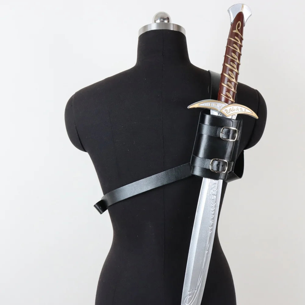 Black Premium Viking Medieval Knight Sword Sheath PU Leather Halloween Costume Accent Perfect for LARP Stage Cosplay