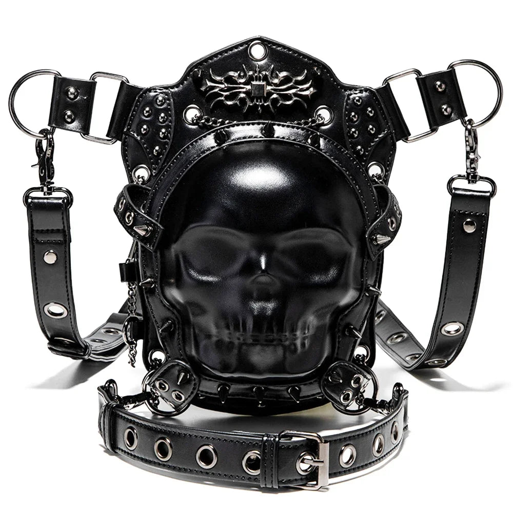Steam Rock Gothic Black Punk Rivet Skull Shoulder Waist Bag Backpack Halloween Cosplay Accessories Suitable For Men And Women