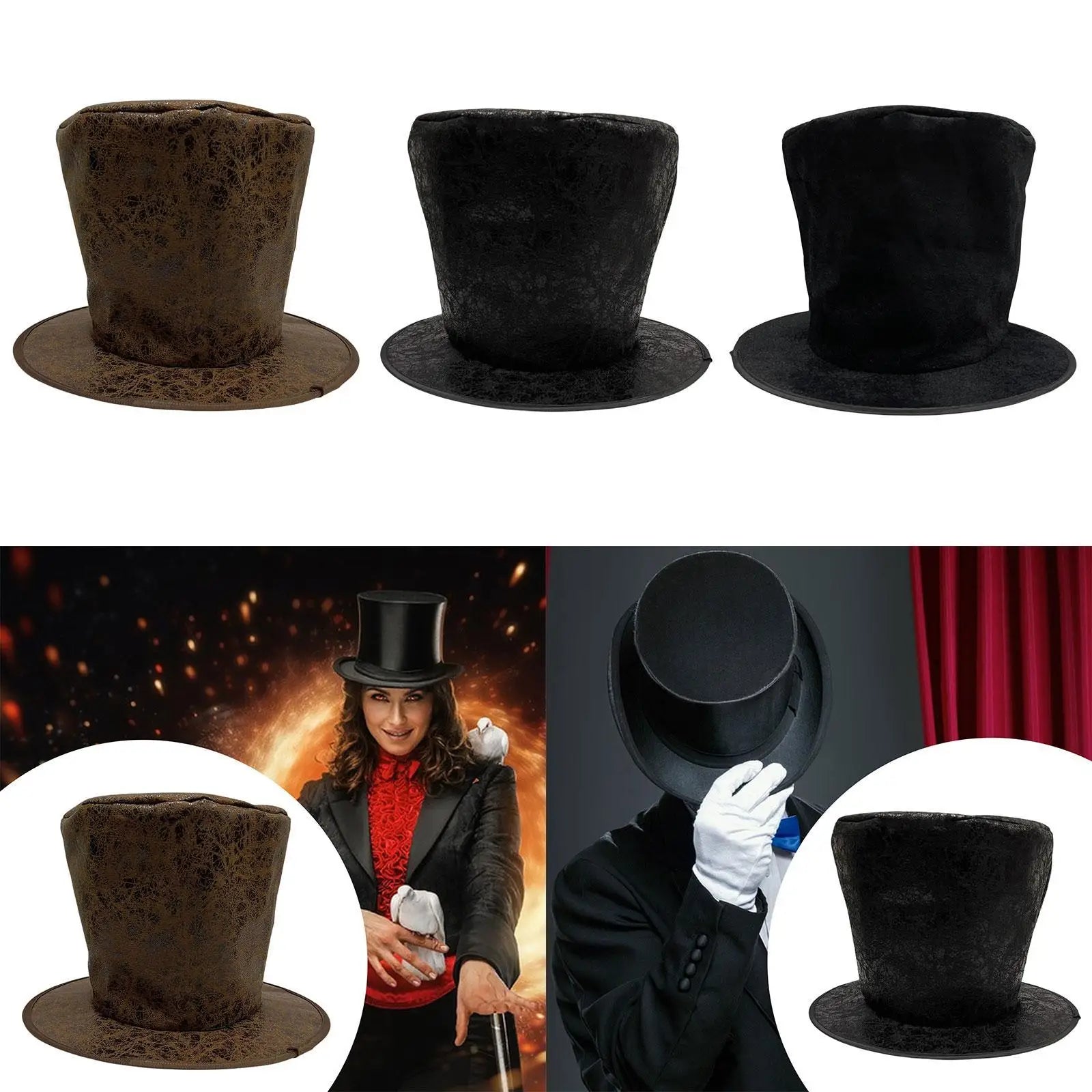 Extra Tall Top Hat Steampunk Nightclub Stage Performance Fashion Flat Top Cosplay Festival Role Playing Magician Hat Fancy Dress