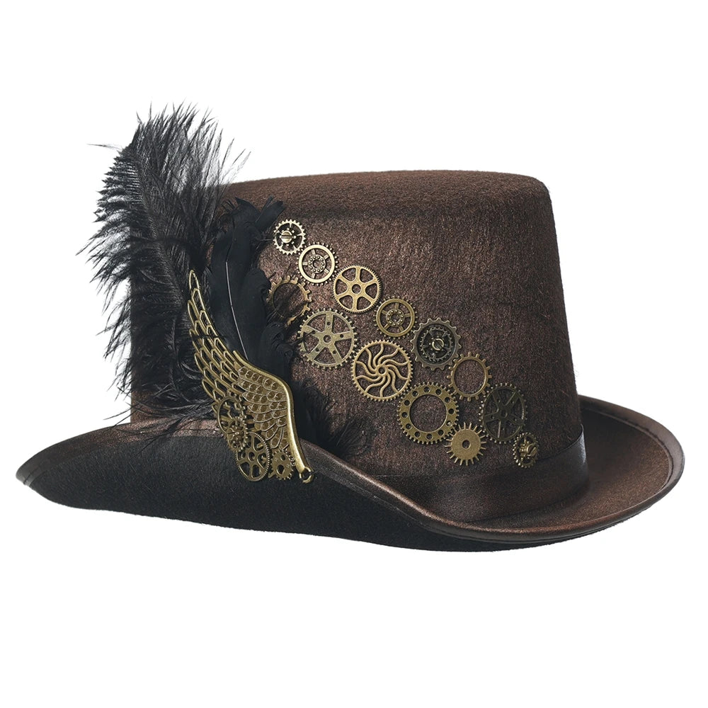 Goth Punk Hat Men Women Handmade Halloween Party Carnival Magic Cosplay Fedora Bowler Hat Steampunk Accessories