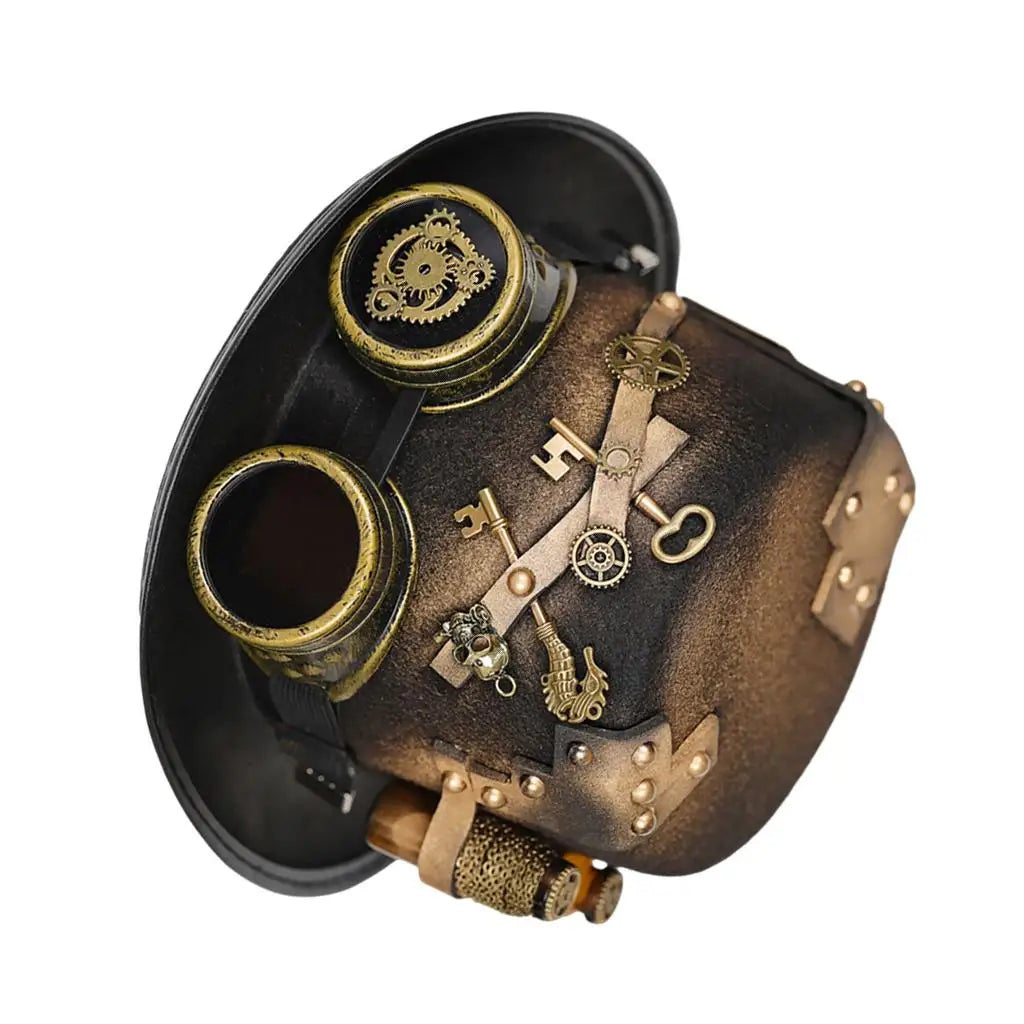 Gothic Steampunk Punk Top Hat with Gear Glasses