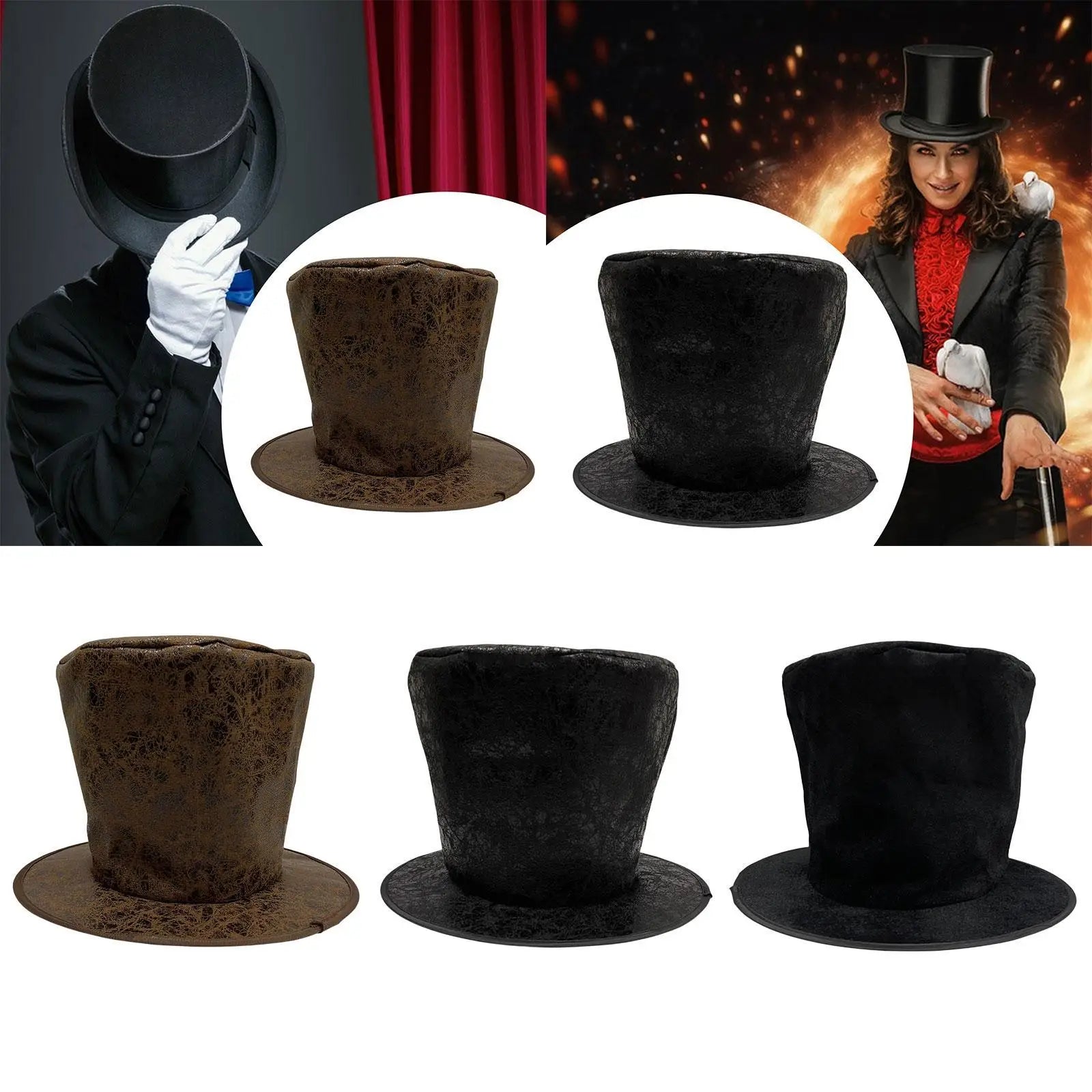 Extra Tall Top Hat Steampunk Nightclub Stage Performance Fashion Flat Top Cosplay Festival Role Playing Magician Hat Fancy Dress