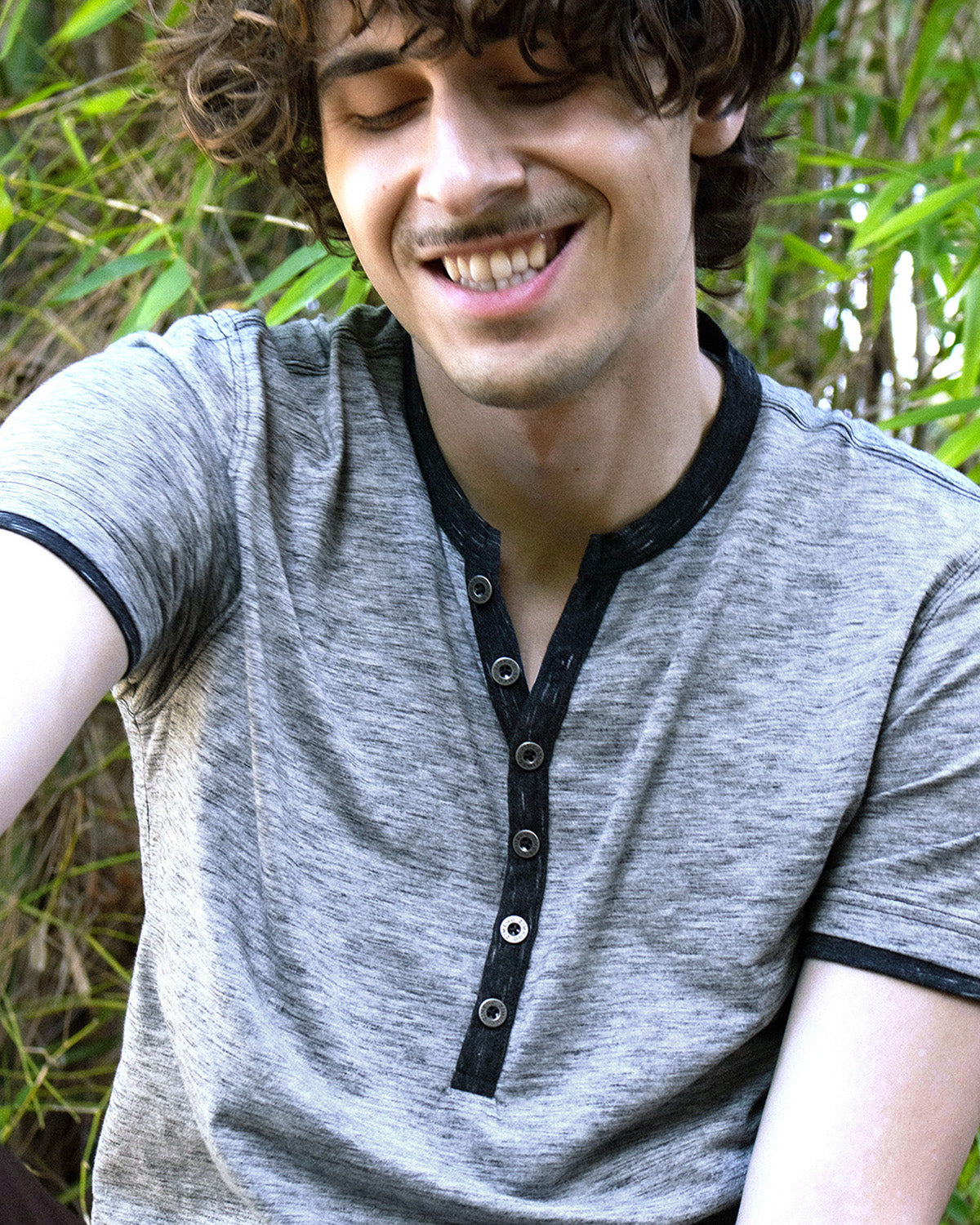 Short Sleeve Y Neck Henley Button T-Shirts