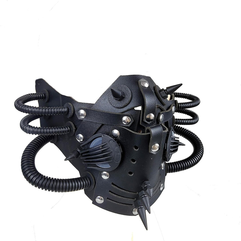 Ubauta Steampunk Leather Mask Adjustable Rivets Tubular Design Black